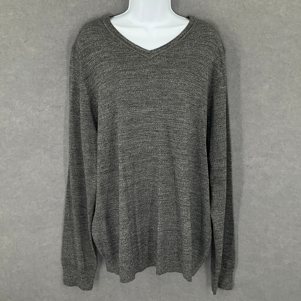 APT. 9 Sweater Mens Sz XL V-Neck Merino Blend Gray Long Sleeve Knit Pullover